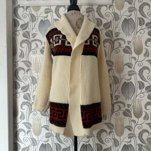 Cozy Cream, Rust, and Brown Patterned Women's Cardigan